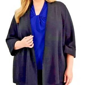 Kasper Women's Plus Size Open-Front Cardigan With Pockets Midnight Blue 2X
